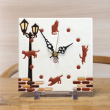 タイルの掛け時計:猫